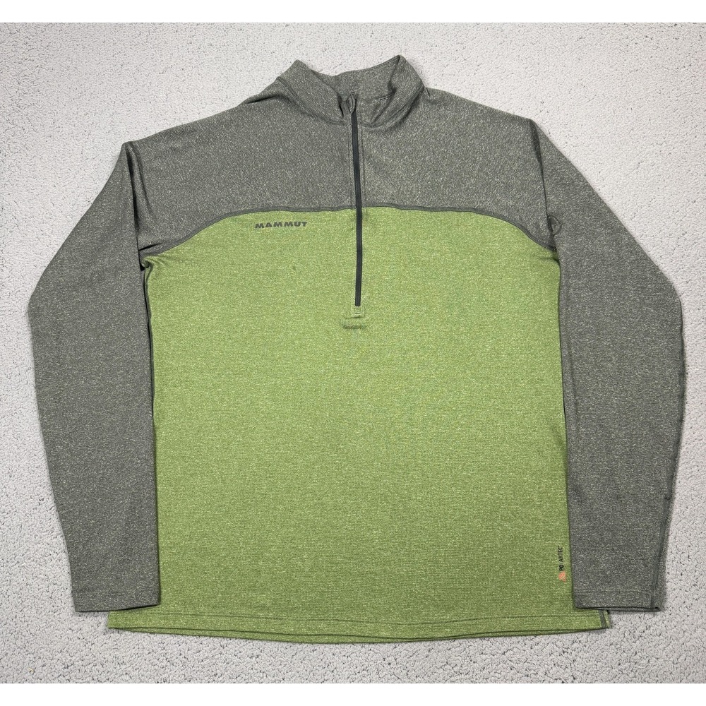 Mammut Pullover Womens XL Green Gray 1/4 Zip Long Sleeve Hiking Fleece Top